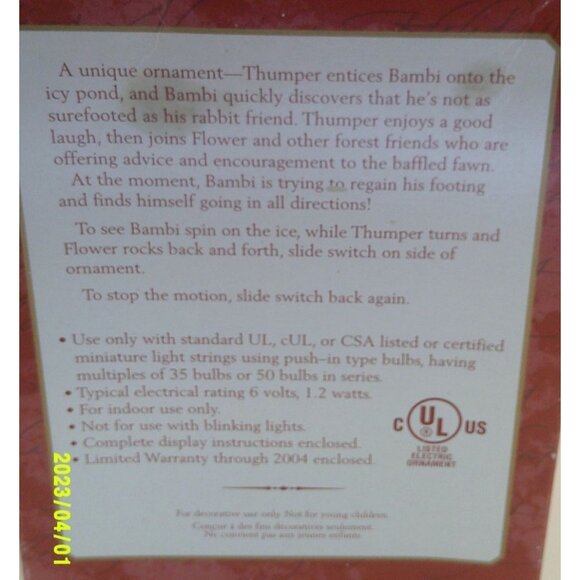 Hallmark Keepsake Ornament "Bambi Discovers Winter" w/ Motion & Lights * AB20 aa - Picture 5 of 5